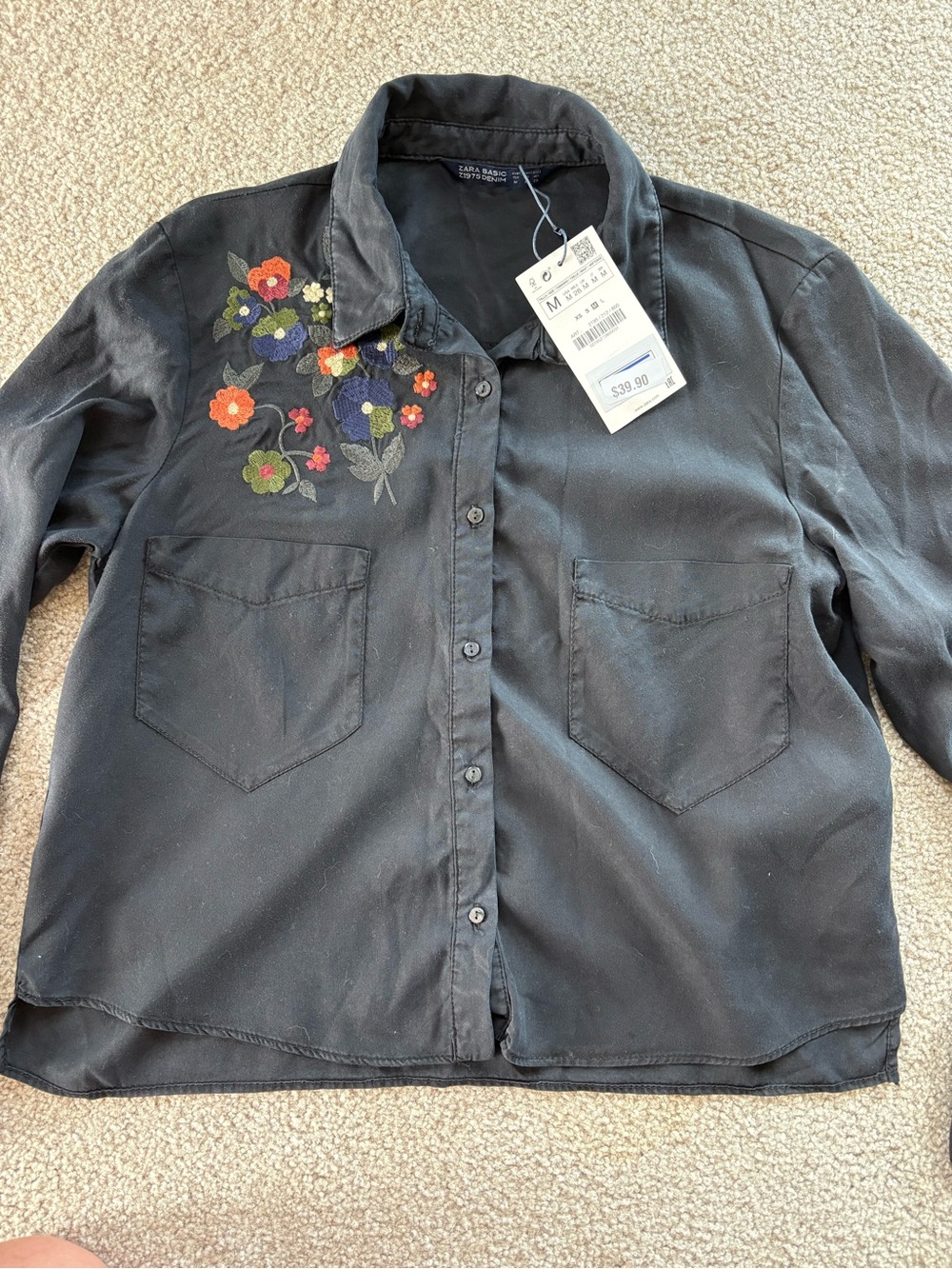 Zara Women’s embroidery button up shirt top lightweight jacket medium NWT - Picture 2 of 3